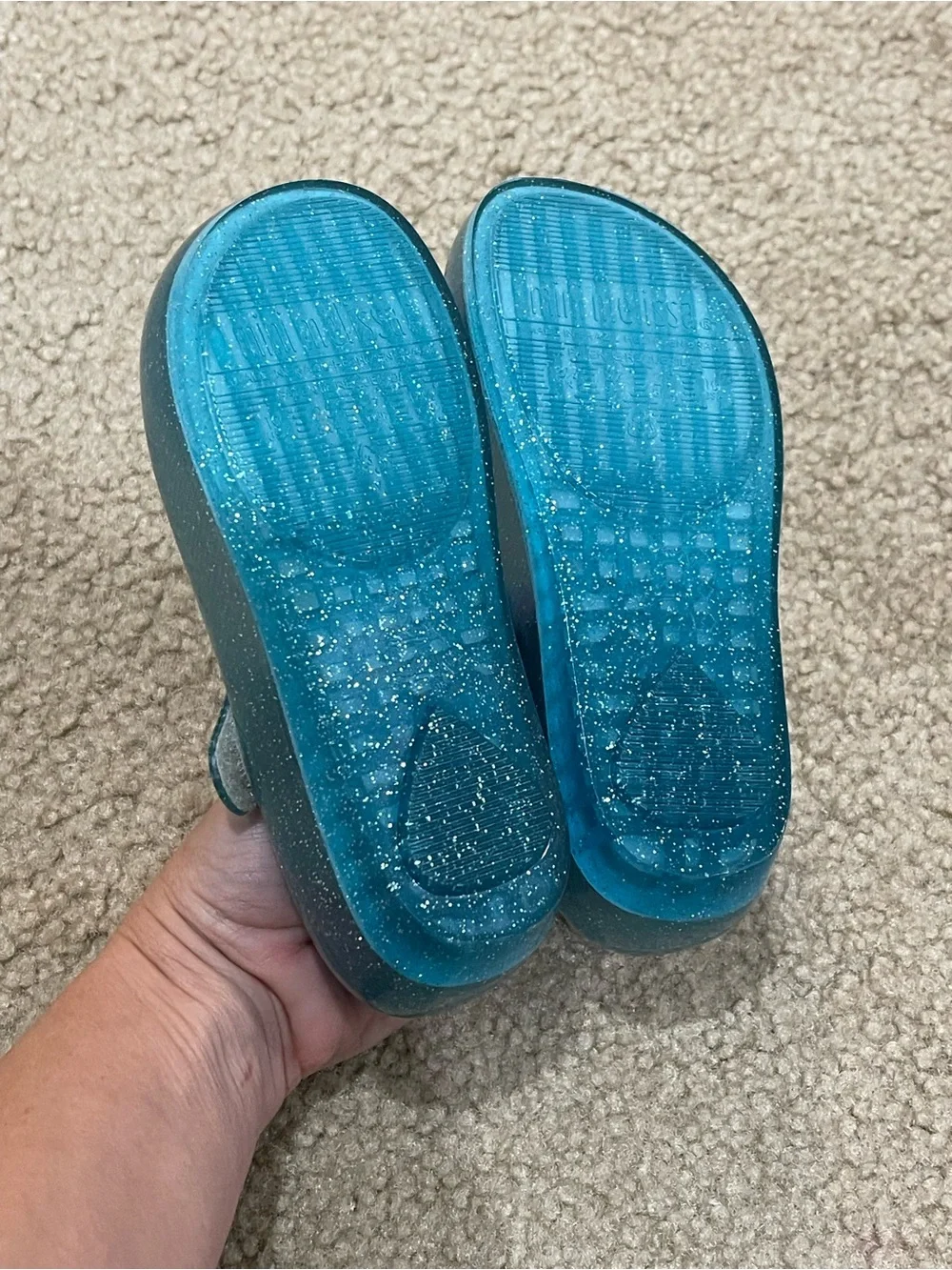 Mini Melissa Girls' Candy Glitter Teal Mary Jane Jelly Shoes with Pink Accents